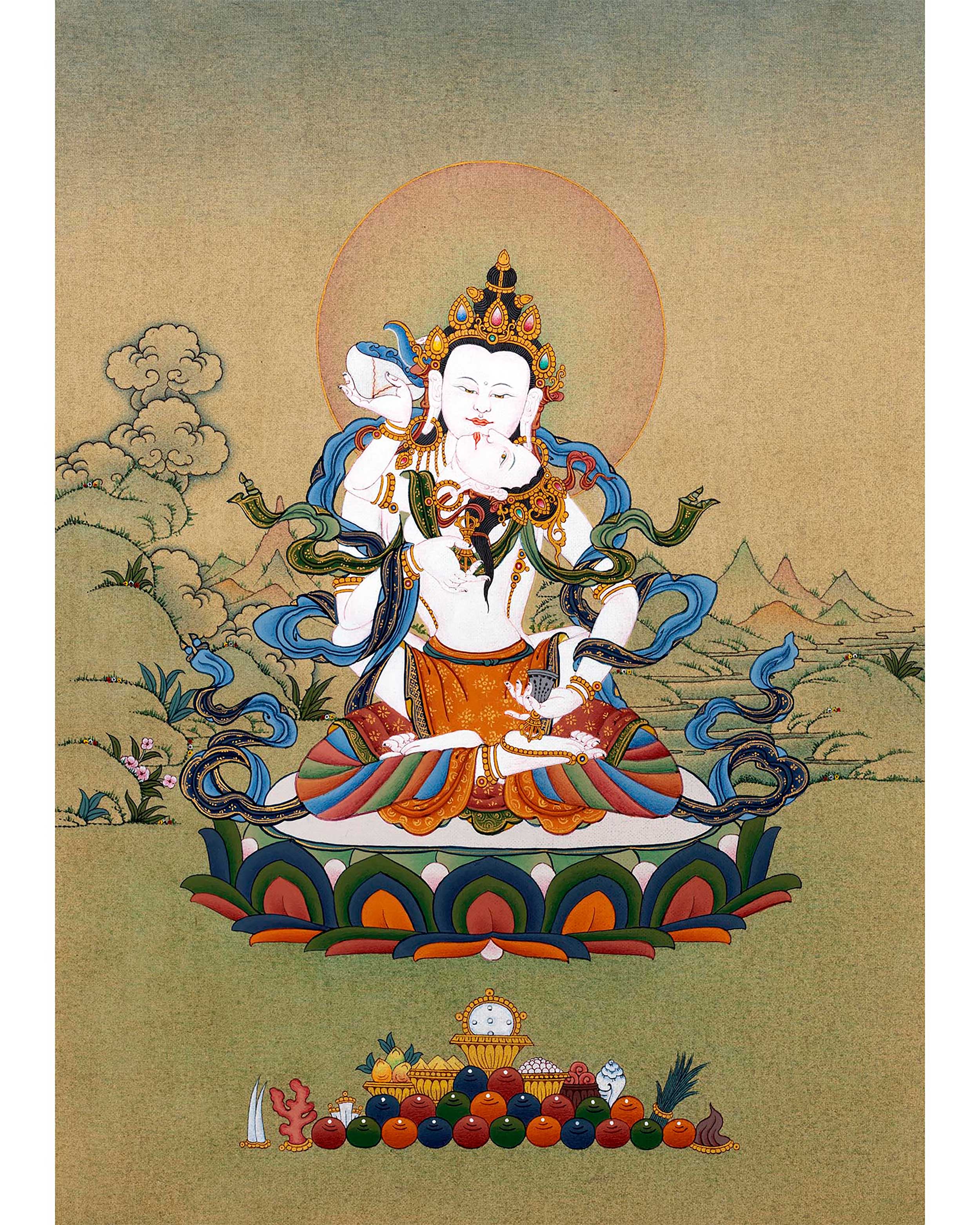 Vajrasattva Yab Yum Thangka | 24K Gold Tibetan Art