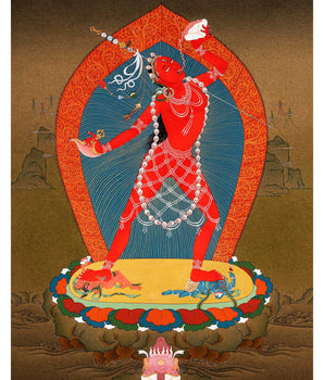 Vajrayogini Practice Hand Painted Thangka |  Tibetan 24K Gold Dakini Painting