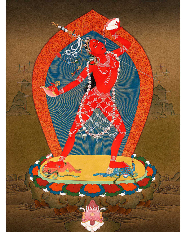 Vajrayogini Practice Hand Painted Thangka |  Tibetan 24K Gold Dakini Painting