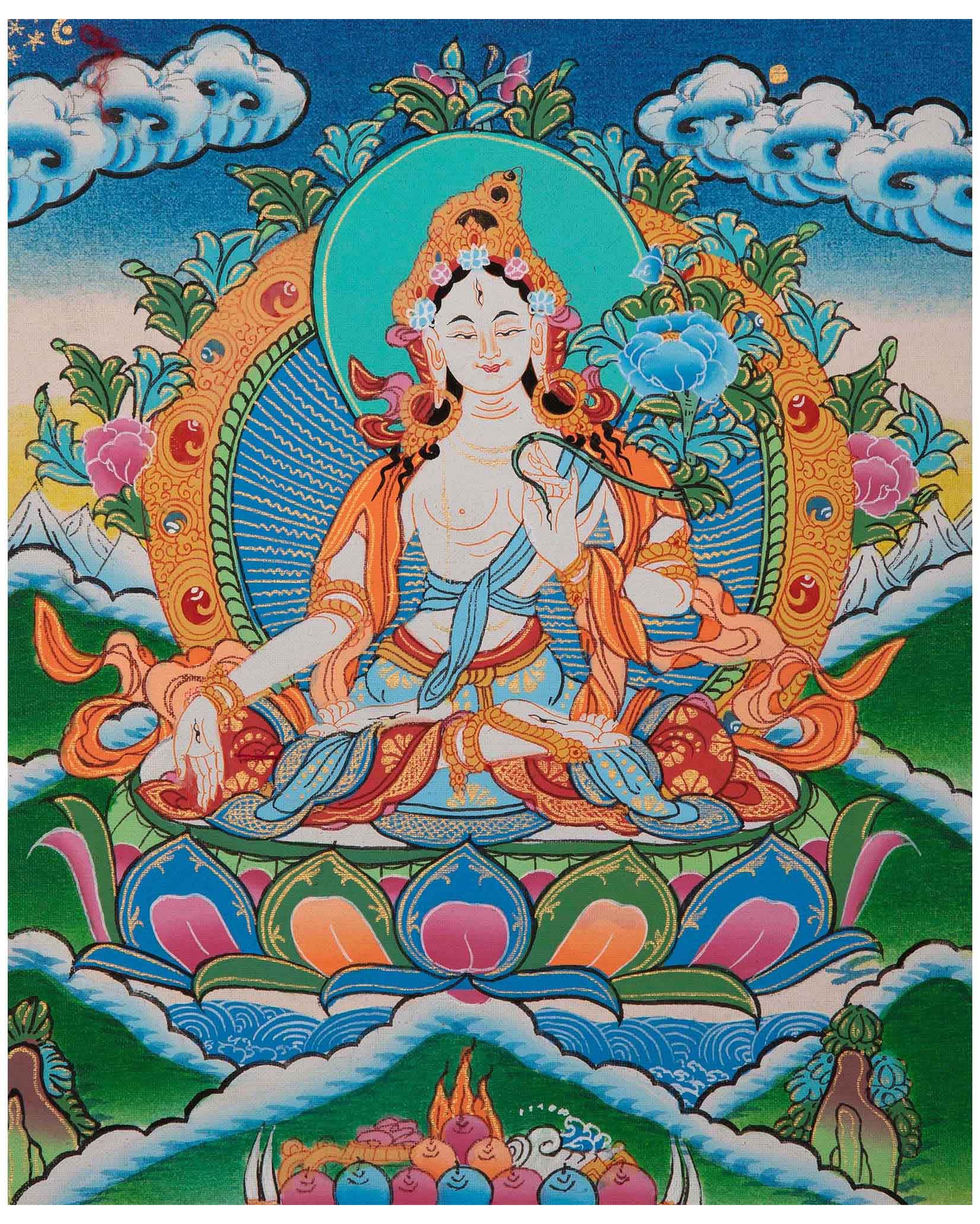 Vintage White Tara Thangka