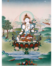 White Tara Goddess Thangka | Traditionally Hand Painted Buddhist Art