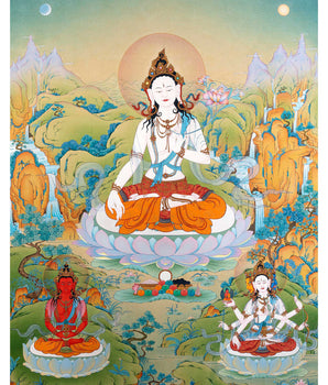 White Tara Thangka | Namgyalma | Amitayus | Long Life Bodhisattva