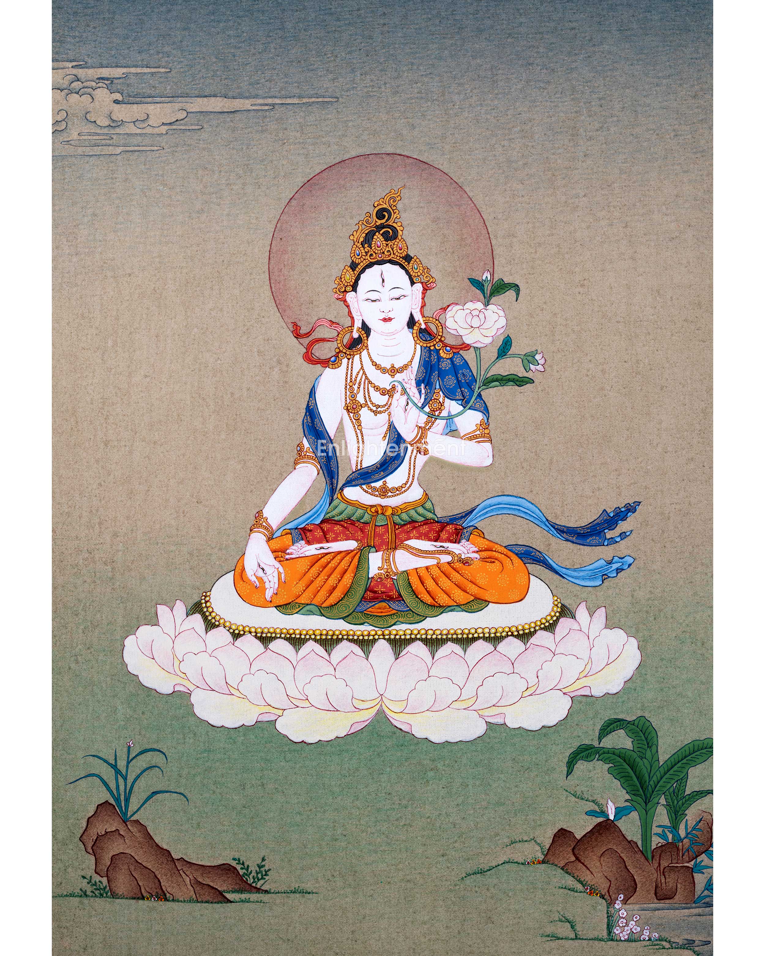 Buddhist White Tara Thangka | Handpainted Traditional Artwork | Vajrayana Painting