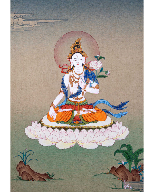 Buddhist White Tara Thangka | Handpainted Traditional Artwork | Vajrayana Painting