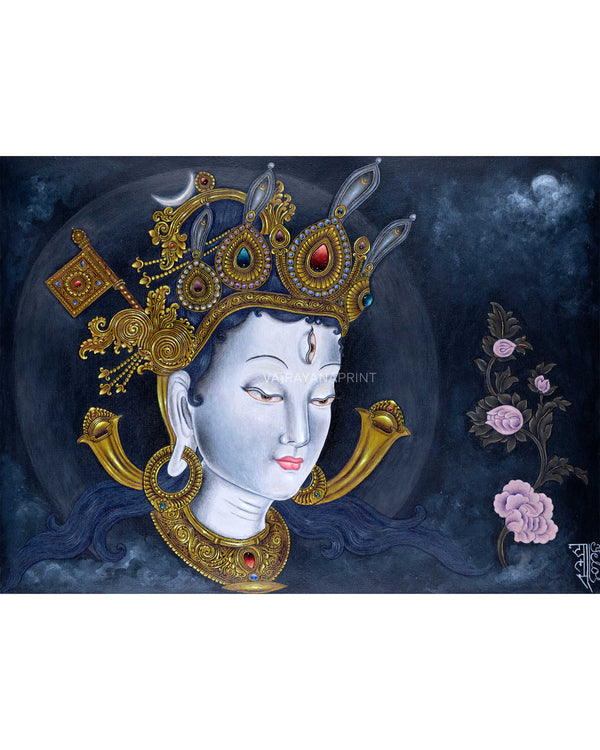 White Tara Female Buddha Of Compassion & Healing Nepali Paubha Print | Large Asian Canvas Print