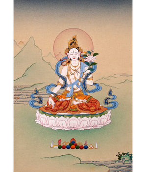 Tibetan White Tara Thangka | Traditional Tibetan Buddhist Art