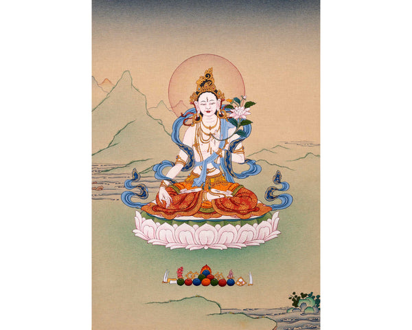 Tibetan White Tara Thangka | Traditional Tibetan Buddhist Art