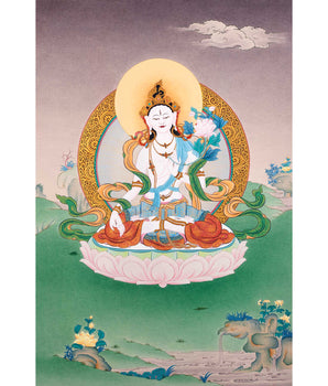 White Tara Buddha Thangka | Hand Painted Tibetan Buddhist Art