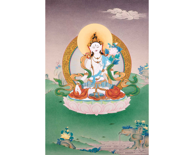 White Tara Buddha Thangka | Hand Painted Tibetan Buddhist Art