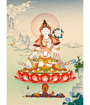 White Tara Tibetan Thangka |  Female Buddha