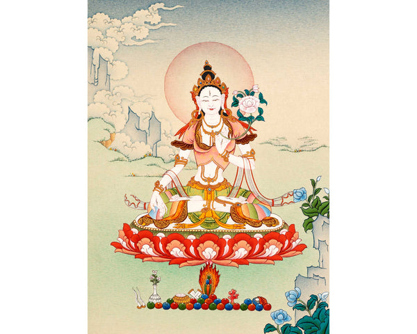 White Tara Tibetan Thangka |  Female Buddha