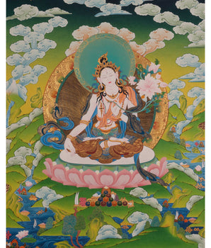 Traditionally Hand-Painted Thangka White Tara | Tibetan Buddhist Hand Painting