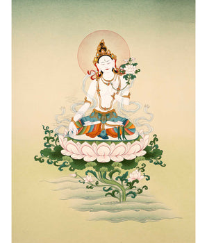 Karma Gadri Thangka of White Tara, Traditionally Hand painted Buddhist Art