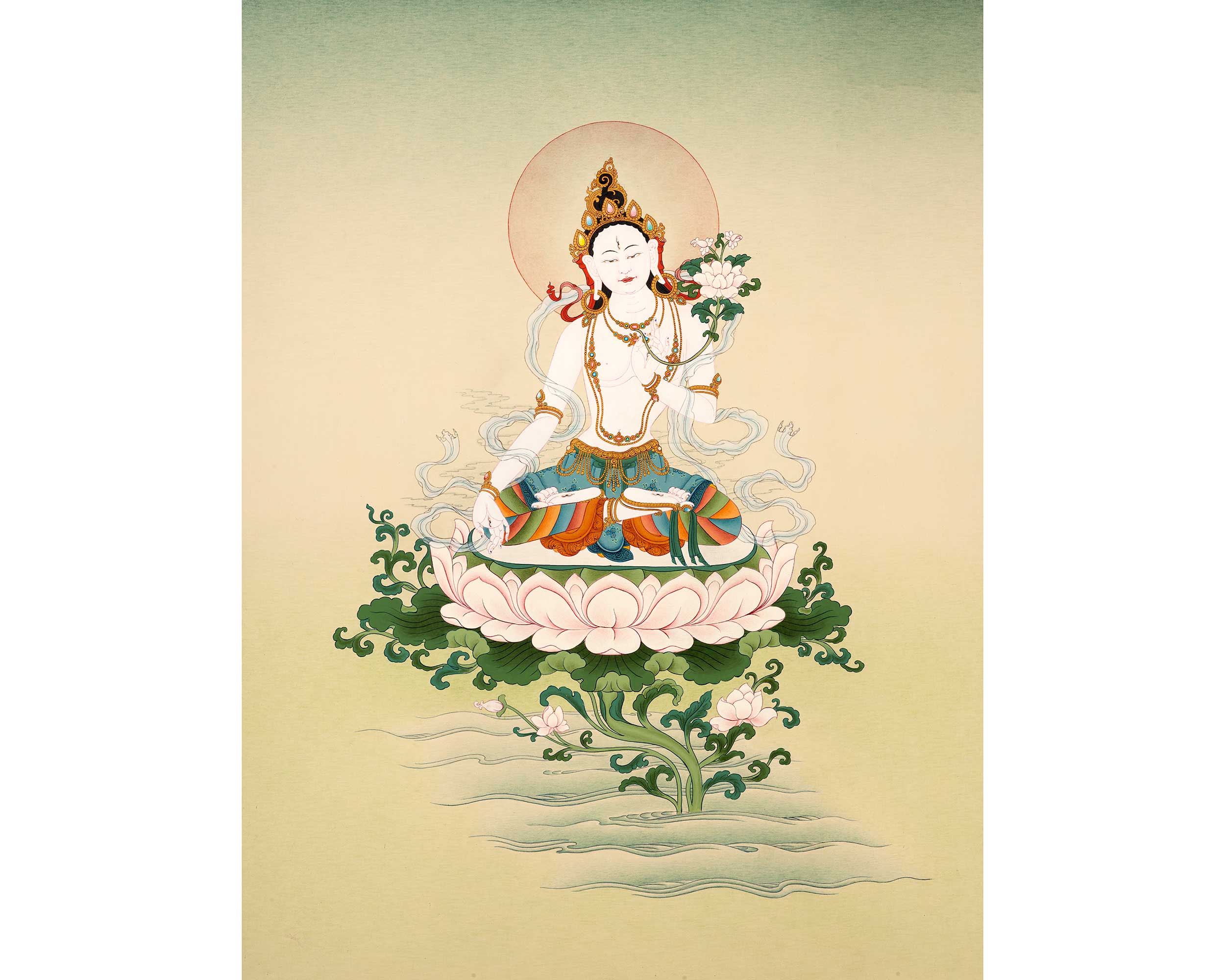 Karma Gadri Thangka of White Tara, Traditionally Hand painted Buddhist Art