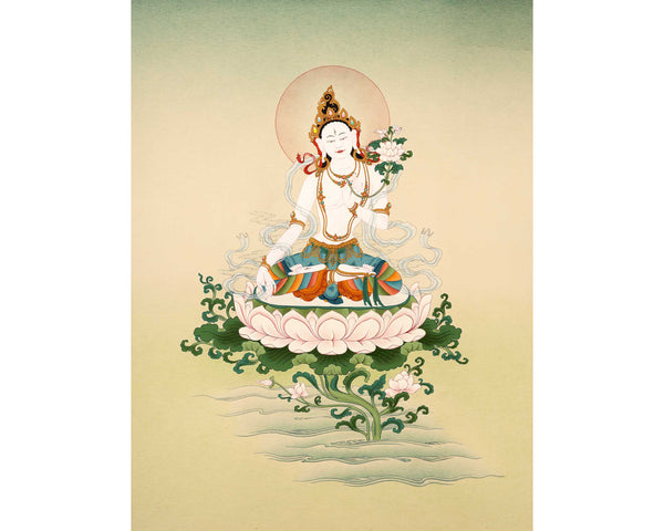 Karma Gadri Thangka of White Tara, Traditionally Hand painted Buddhist Art