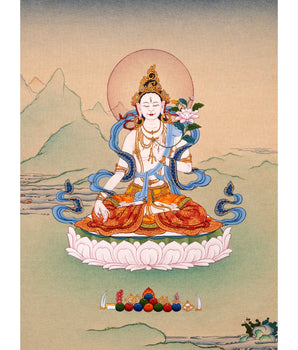 24K Gold White Tara Goddess Thangka | Traditional Tibetan Art