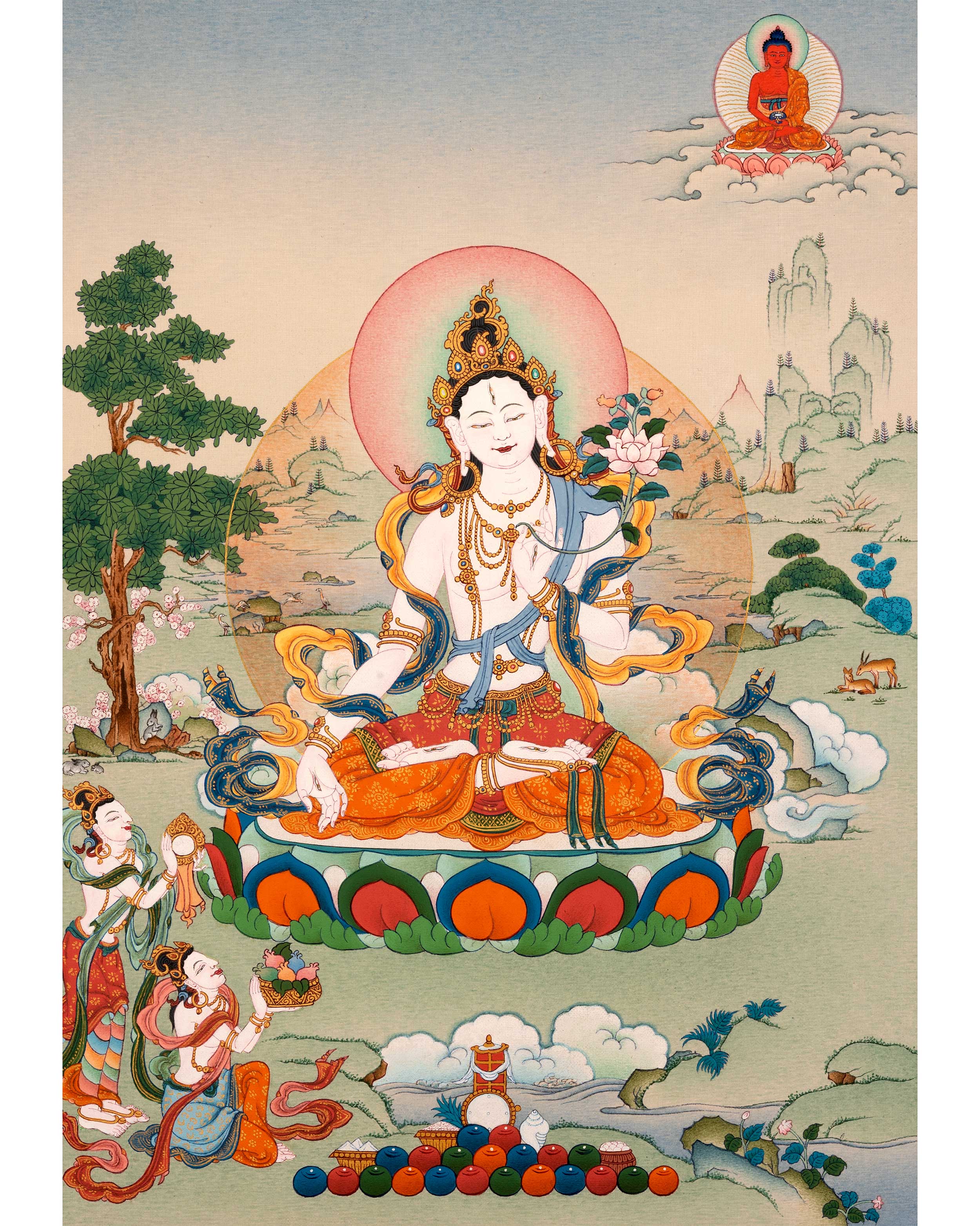 White Tara Goddess Thangka | Tibetan Art of Female Bodhisattva