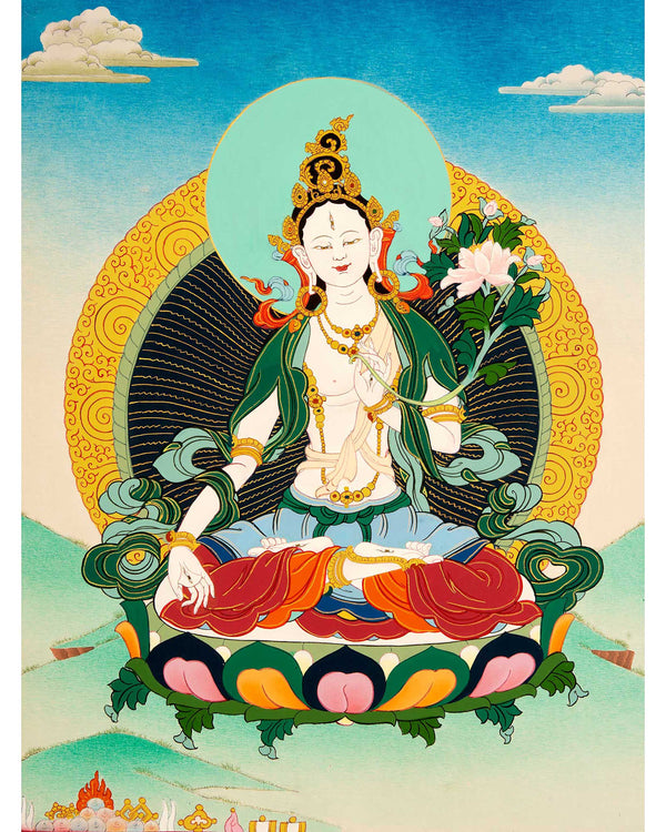 White Tara Practice Thangka | Traditional Buddhist Art