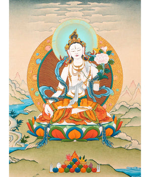 White Tara Practice Thangka |  Tibetan 24K Gold Painting