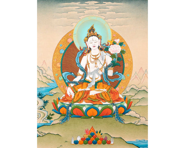 White Tara Practice Thangka |  Tibetan 24K Gold Painting