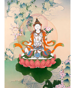 Traditional White Tara Thangka | Mother Buddha Painting with 24k Gold