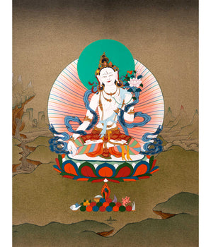 White Tara Painting | Hand Painted Tibetan Buddhist Art
