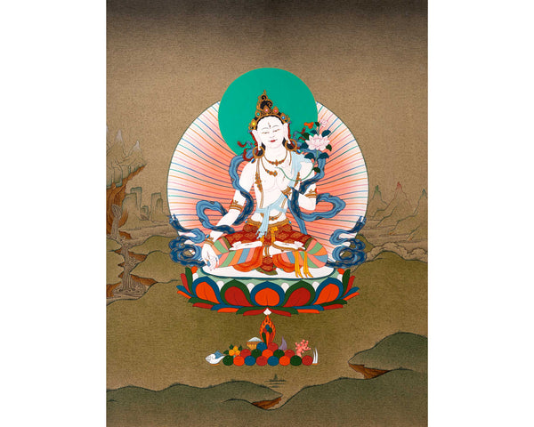 White Tara Painting | Hand Painted Tibetan Buddhist Art