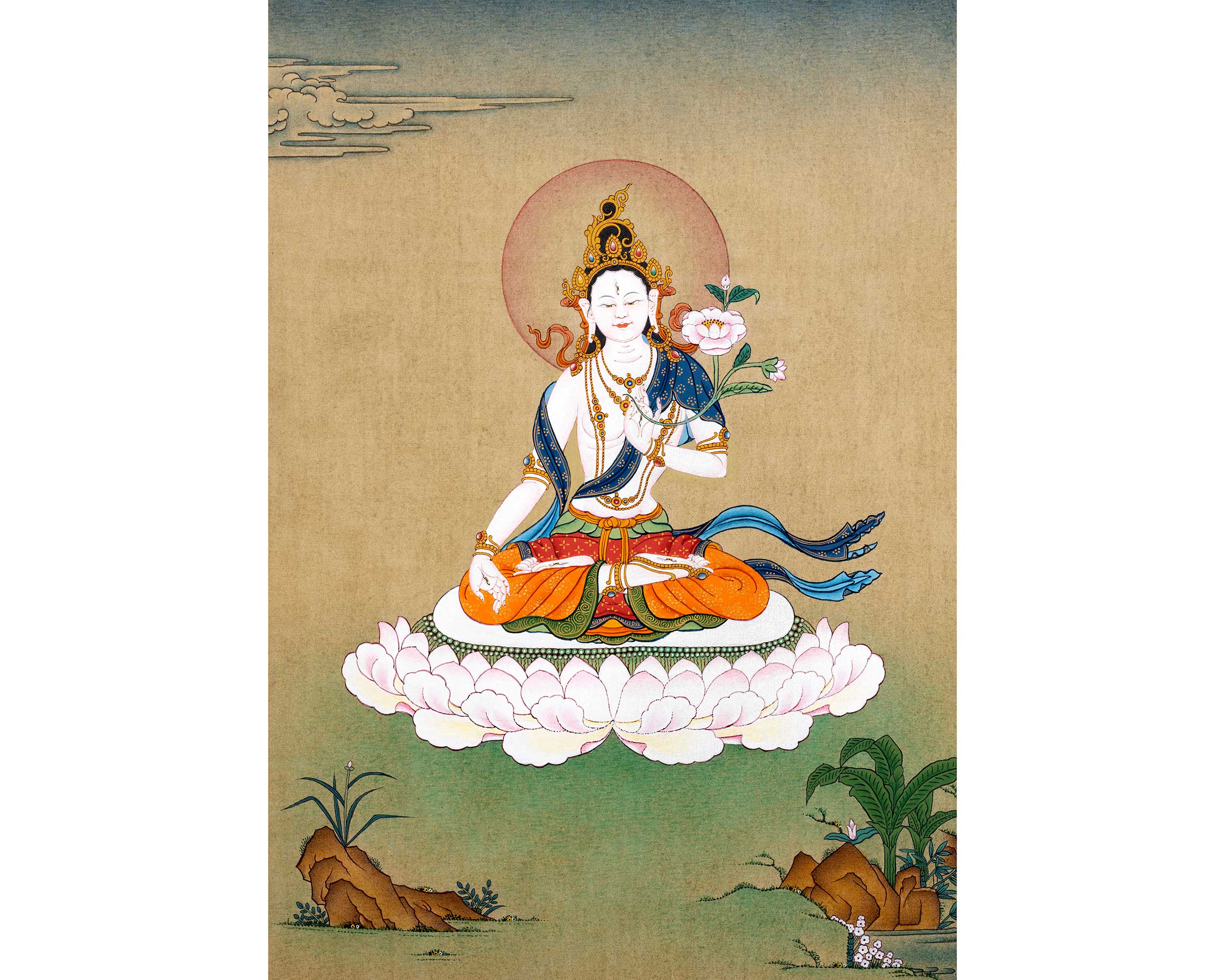 White Tara Meditation Thangka | Traditionally Hand Painted Art