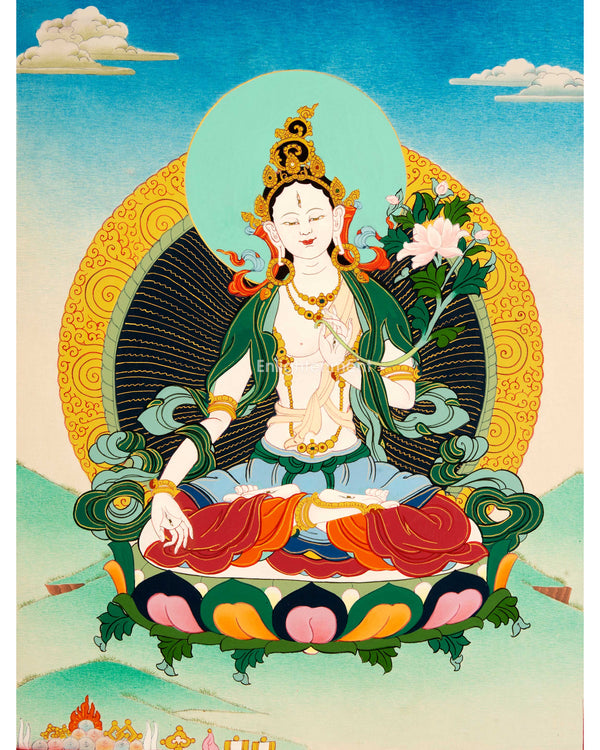 Embrace Inner Peace With White Tara | Discover Peace and Healing Through Thangka Art