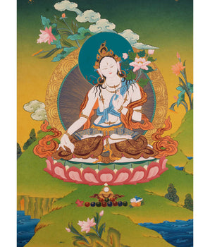 The White Tara Thangka Painting | Traditional Tibetan Buddhist Art