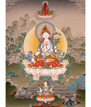 White Tara Art Long Life Bodhisattva | Traditional Tibetan Thangka