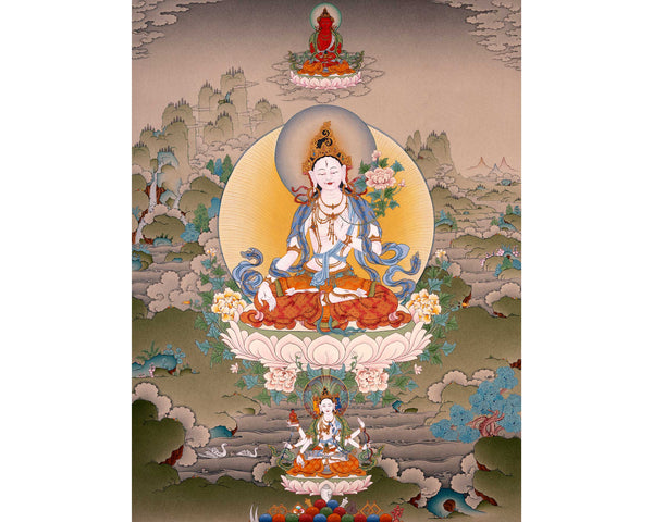 White Tara Art Long Life Bodhisattva | Traditional Tibetan Thangka