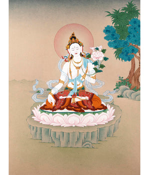 White  Tara Thangka | Tibetan painting in 24k Gold