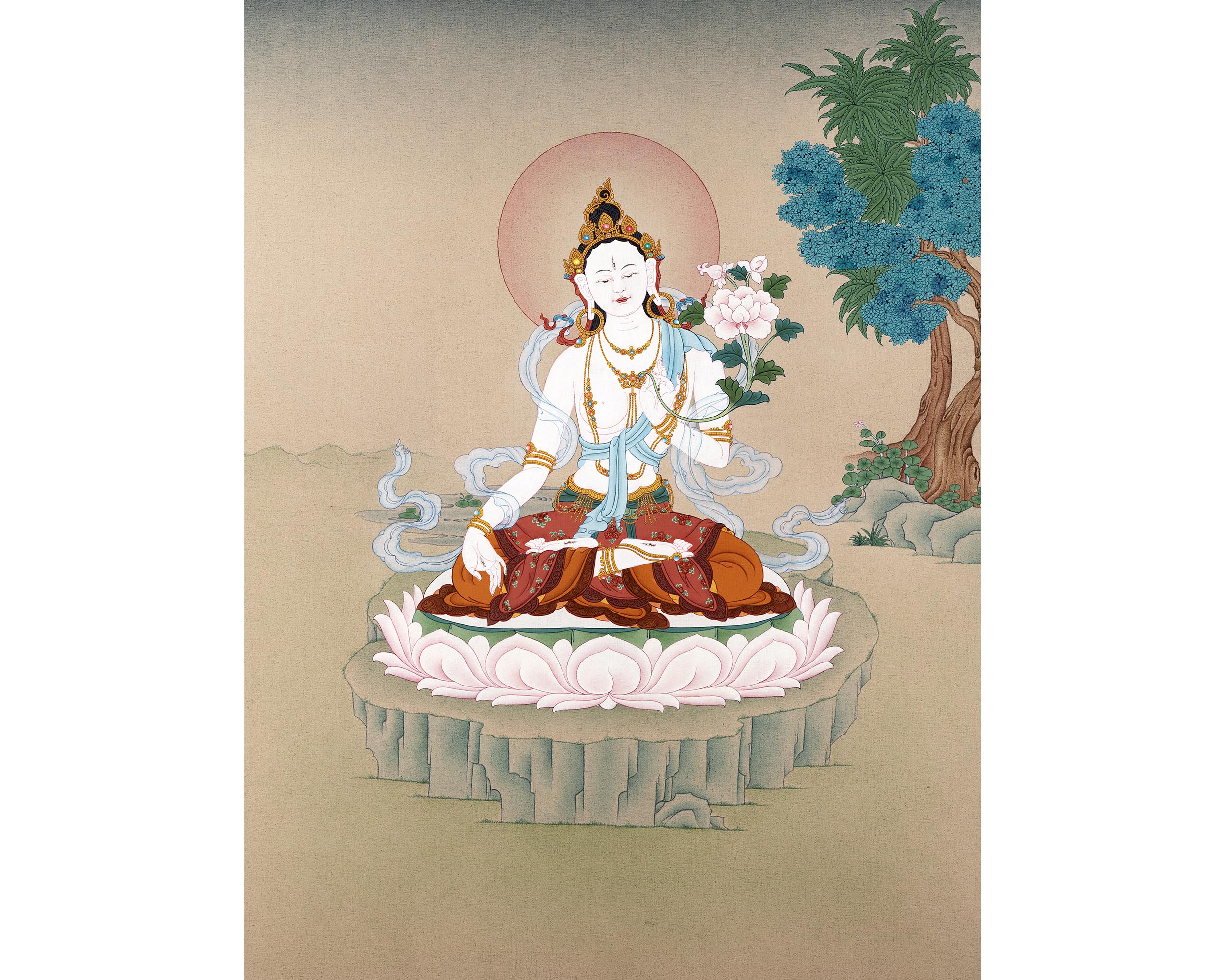 White  Tara Thangka | Tibetan painting in 24k Gold