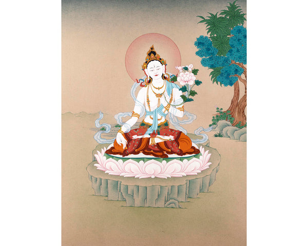 White  Tara Thangka | Tibetan painting in 24k Gold