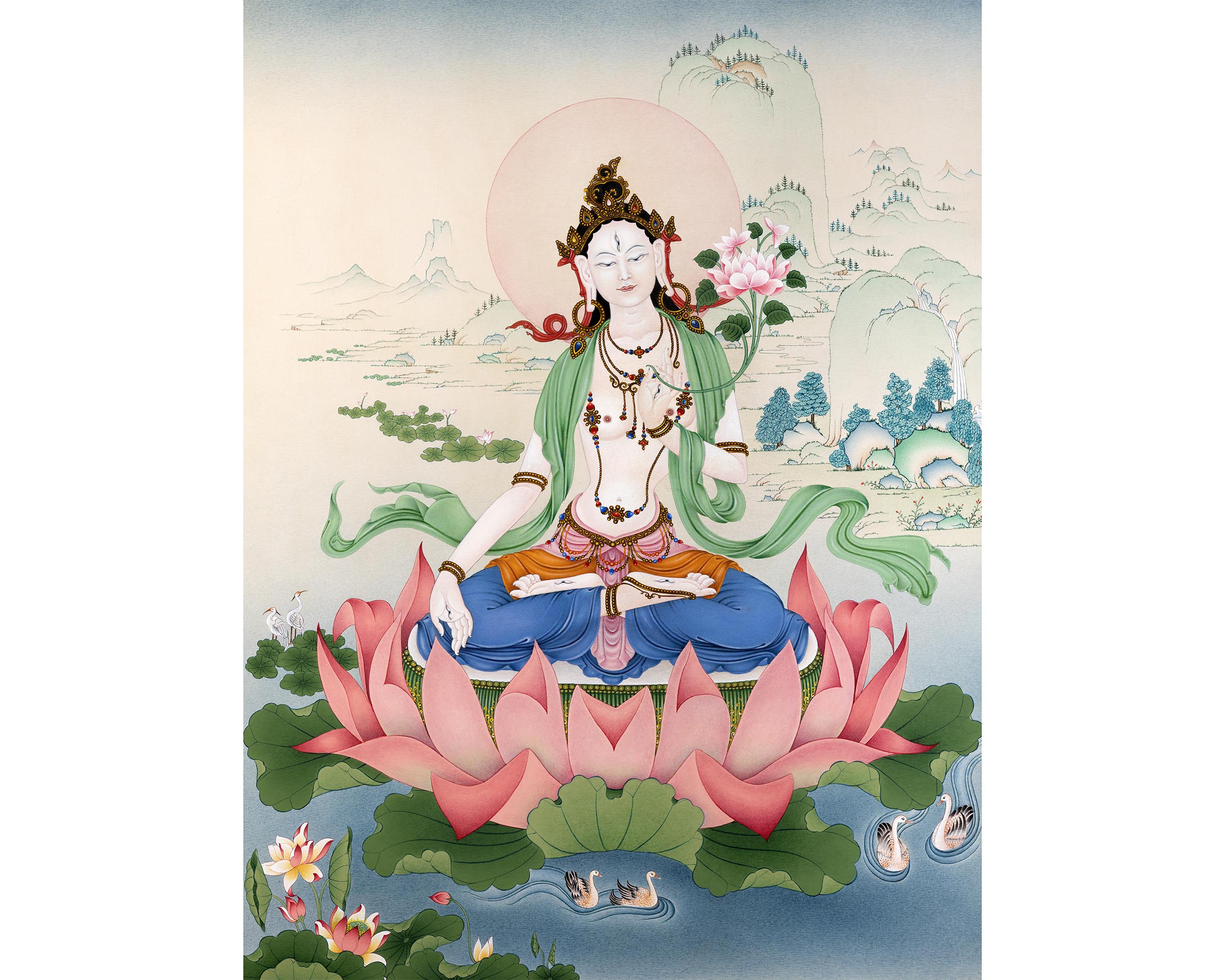White Tara Thangka | Traditional Tibetan Stone Color White Tara Painting