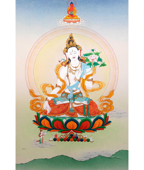 White Tara Symbolism Thangka | Hand-Painted Tibetan Tara Buddhism Art