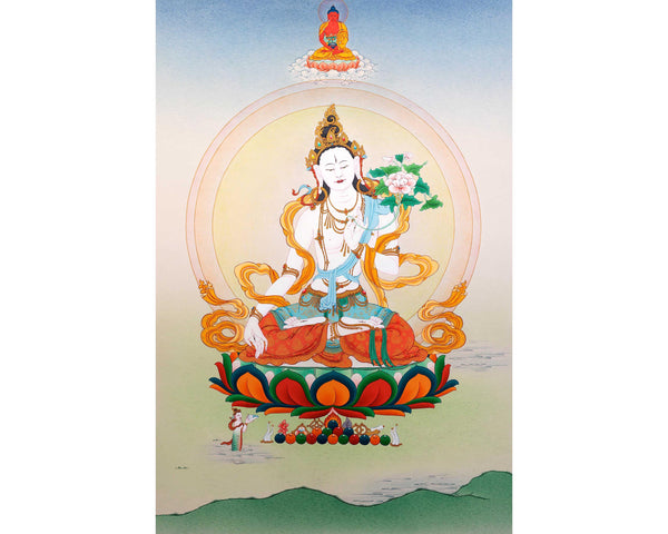 White Tara Symbolism Thangka | Hand-Painted Tibetan Tara Buddhism Art