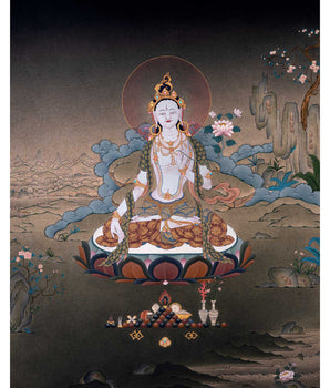 White Tara Empowerment Thangka | Female Bodhisattva Tibetan Art