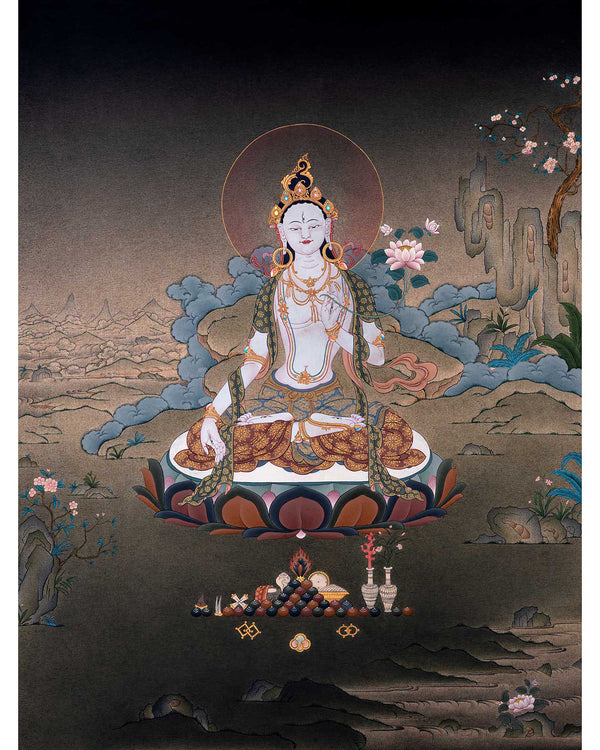 White Tara Empowerment Thangka | Female Bodhisattva Tibetan Art