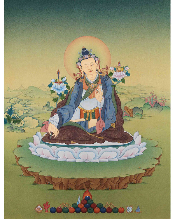 Yuthok Thangka Print | Tibetan Buddhist Master Art includes brocade