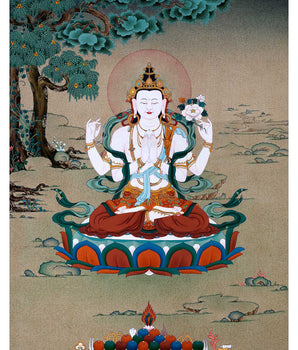 Avalokiteshvara Buddha Thangka | Hand-Painted Buddhist Deity Painting