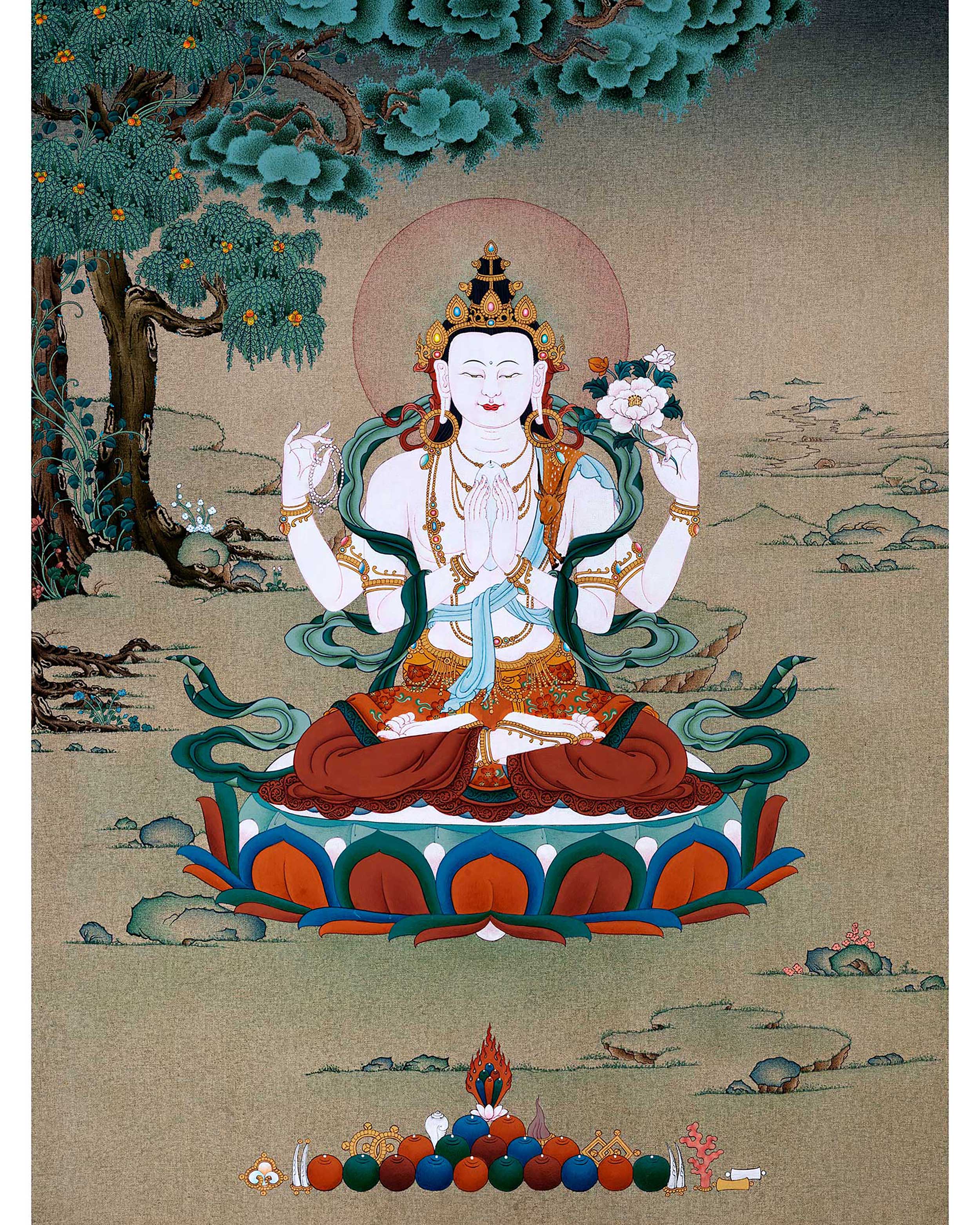 Avalokiteshvara Buddha Thangka | Hand-Painted Buddhist Deity Painting