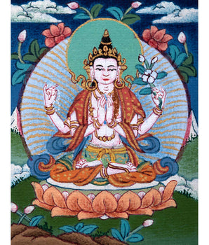 Avalokiteshvara Buddhism Mini Thangka | Traditional Buddhist Art