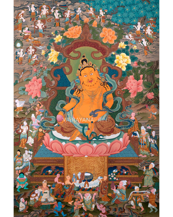 Jambala, Dzambhala Thangka Painting, Tibetan Thangka Print