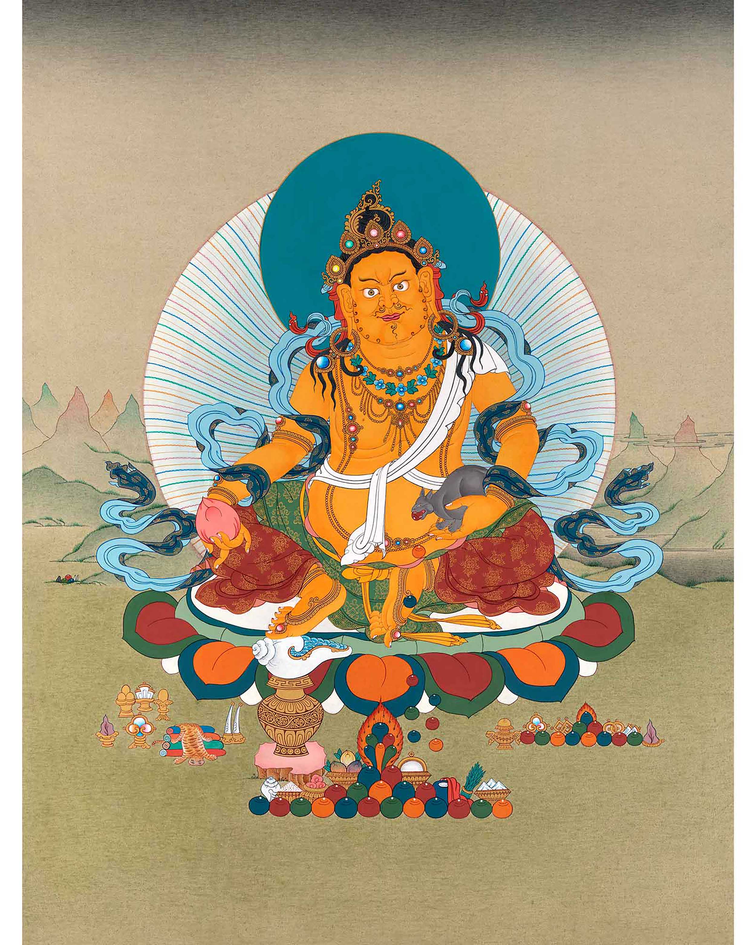 Dzambhala Tibetan Thangka | Traditionally Hand Painted Art
