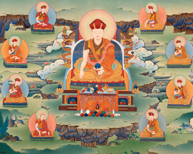 Rare Marpa Thangka, Painting of Kagyu Masters,  High Quality Giclee Canvas Print, Digital Print