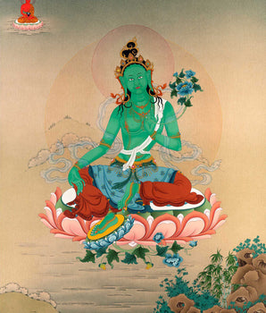 Large Green Tara Deity Painting | Handmade Tara Thangka