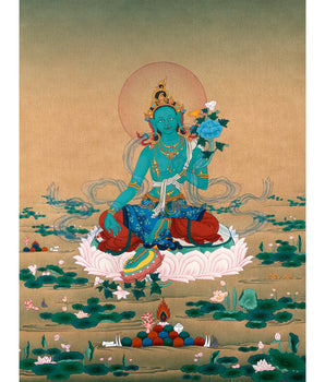 Green Tara Thangka, Traditional Karma Gadri Thangka