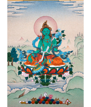 Green Tara Thangka | Female Bodhisattva |Traditional Tibetan Art